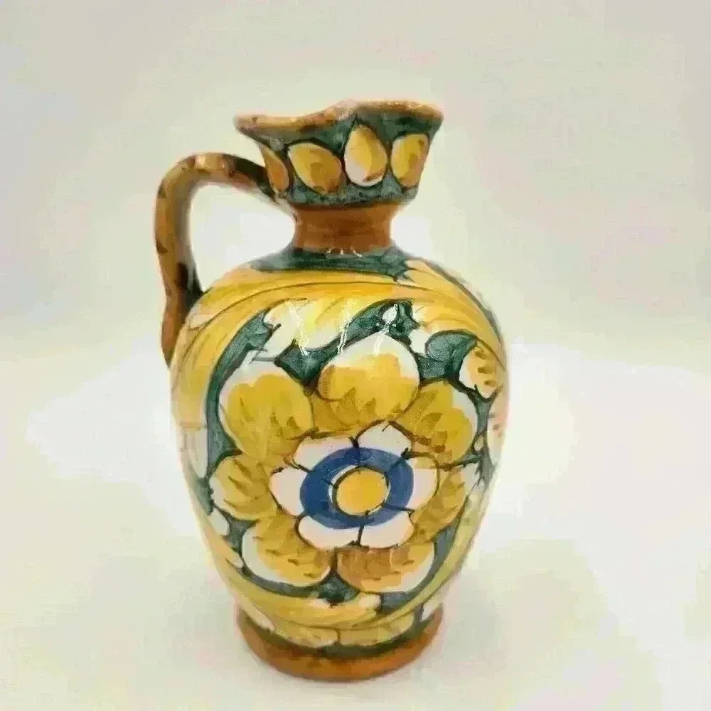 Brightly-Colored Small Hand Painted Pitcher Made In Saca, Castelli Region, Italy - Picture 6 of 11